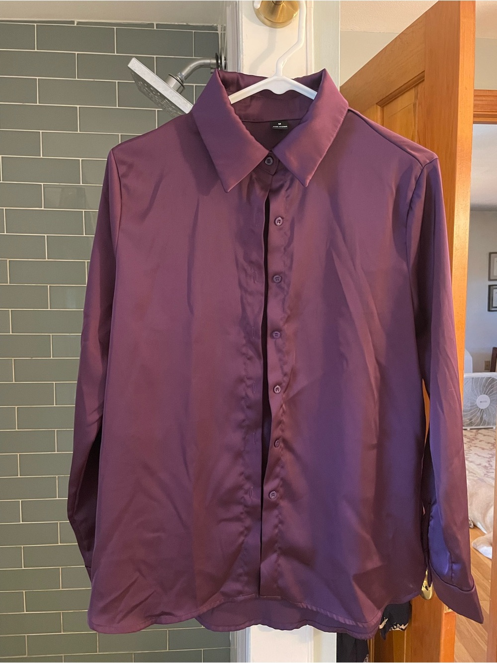 SHEIN Eggplant Satin Button-Down Shirt
